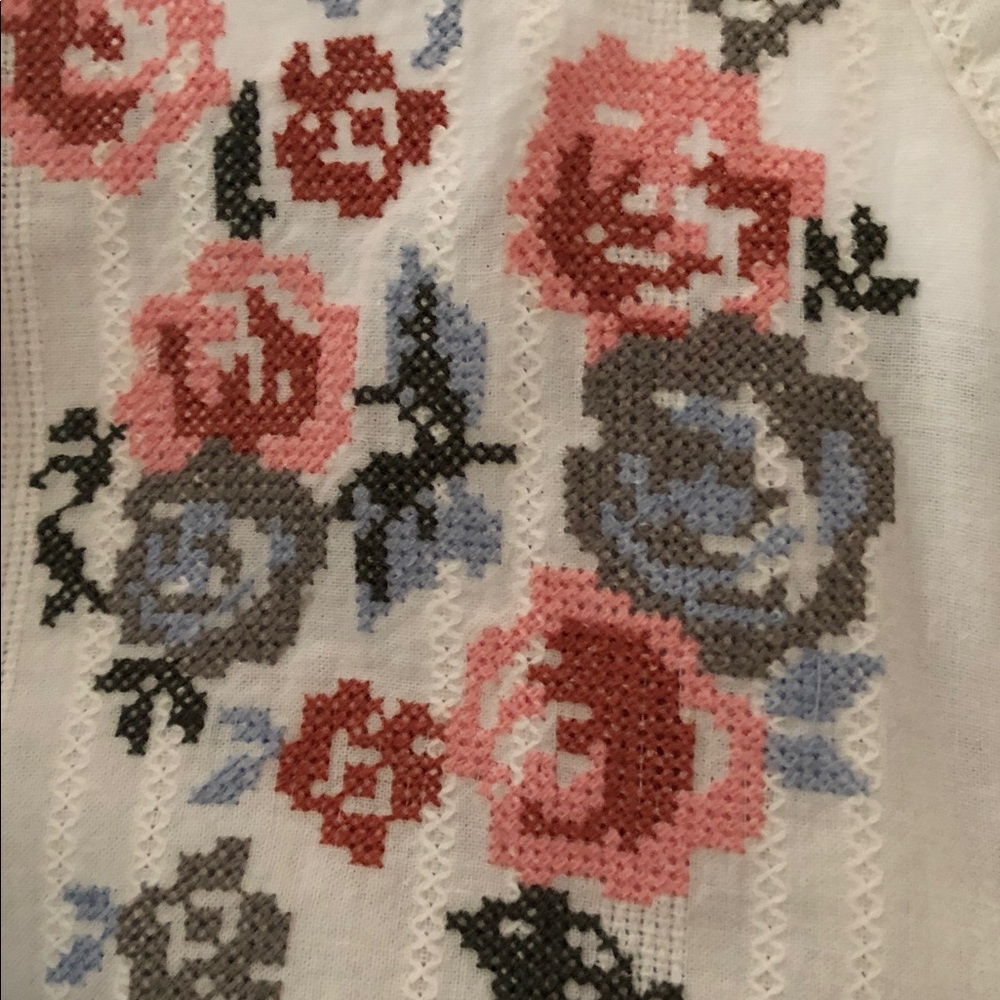 Westport L Blouse Top Cotton Crochet Needlepoint Floral Crochet Boho 3/4 Sleeve - Picture 8 of 8